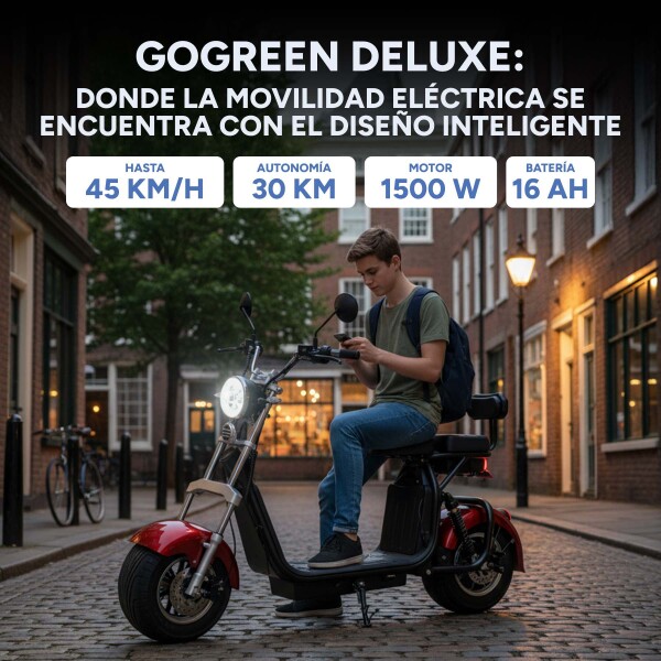 Moto Electrica Gogreen Deluxe 1500W 16Ah 30Km Autono. 45Km/h Color Variante Bordo
