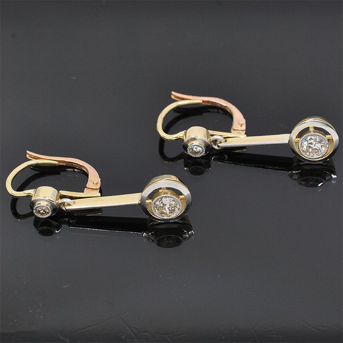 Caravanas En Oro 18K Y Brillantes 