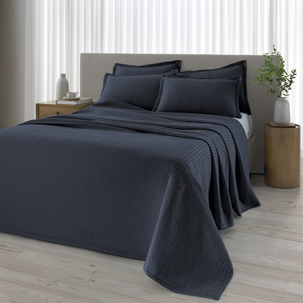 Juego Colcha y Funda Dohler Provenza King 100% Microfibra - AZUL MARINO 