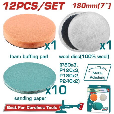Set 12 piezas de lijas para lustrapulidora a bateria total TAC18012 Set 12 piezas de lijas para lustrapulidora a bateria total TAC18012