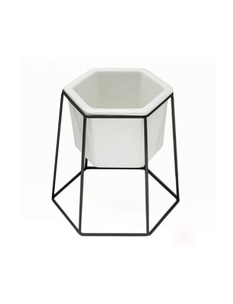 MACETA CERAMICA HEXA C/BASE D13x20CM BLANCO/NEGRO MACETA CERAMICA HEXA C/BASE D13x20CM BLANCO/NEGRO