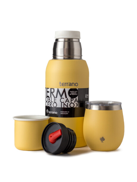 Set Acero 750ml / Mate con Tapa Amarillo Pastel