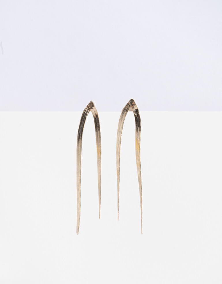 Aros Colgantes Largos Metal Aros De Cadena Chata - Dorado