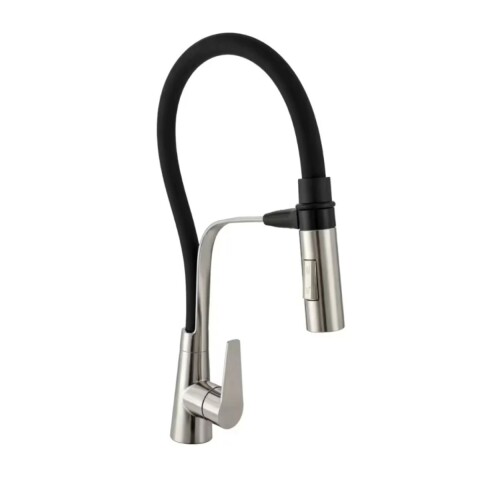 Grifería de cocina Monocomando de mesada satinado con flexible negro Grifería De Cocina Monocomando De Mesada Satinado Con Flexible Negro