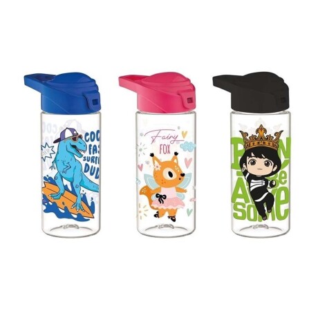 Botella Plástica Deco Infantil 500ML c/Tapa y Asa Juno Renga Negro