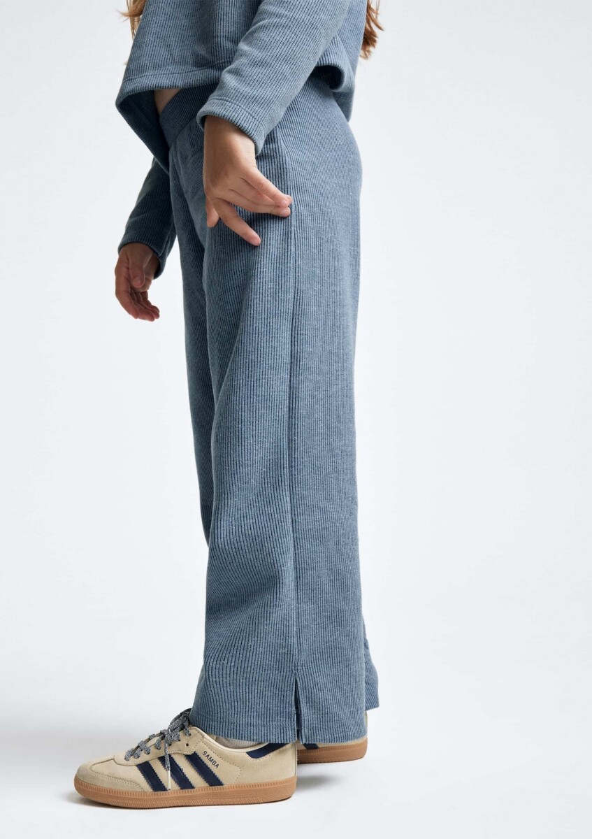 PANTALONES DE PUNTO DE PIERNA ANCHA - AZUL 