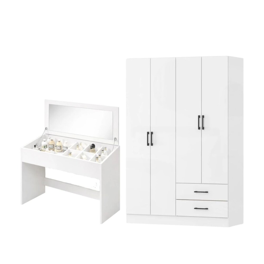 COMBO DORMITORIO – ROPERO 4 PUERTAS + TOCADOR ESCRITORIO CON ESPEJO COMBO DORMITORIO – ROPERO 4 PUERTAS + TOCADOR ESCRITORIO CON ESPEJO
