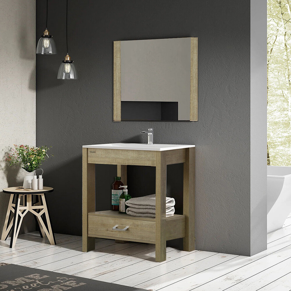 MUEBLE DE BAÑO VANITY MARRÓN CON BACHA BLANCA Mueble De Baño Vanity Marrón Con Bacha Blanca