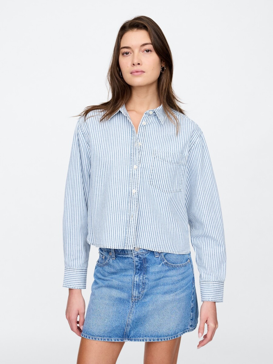 Camisa De Jean A Rayas Cropped Mujer - Railroad Strp Indigo 