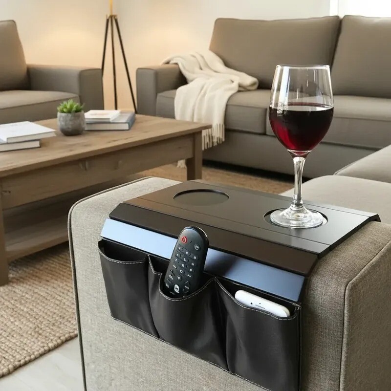 Bandeja para brazo del sofá con guardado en cuerina - Color Chocolate Bandeja para brazo del sofá con guardado en cuerina - Color Chocolate