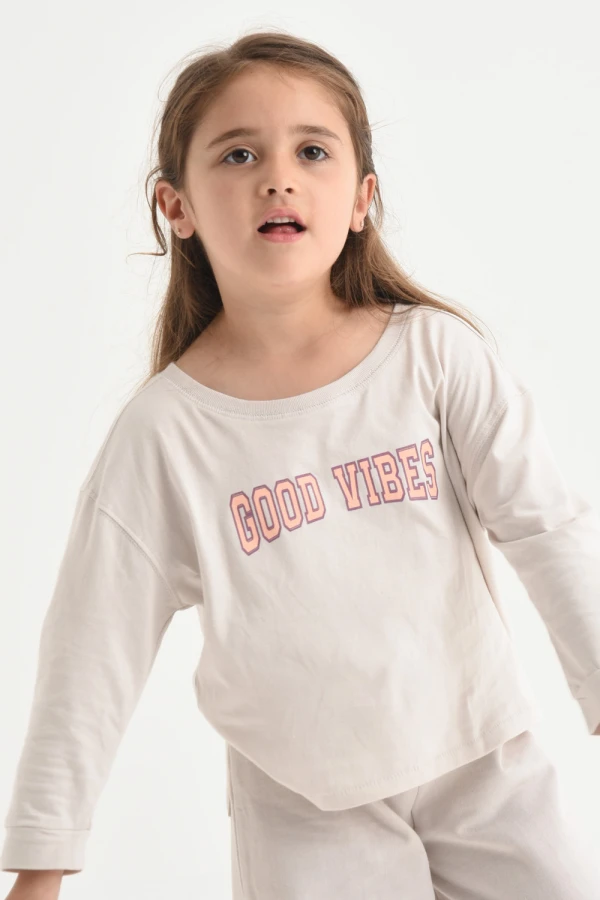 Camiseta manga larga estampada Beige