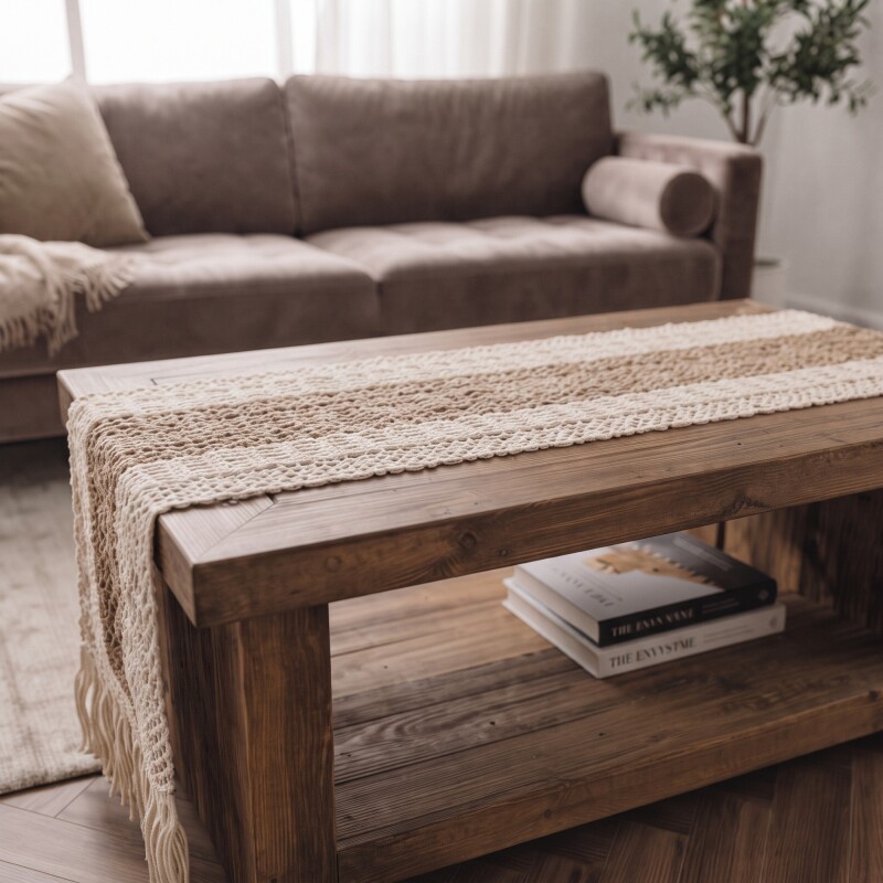 Sendero caminero de mesa tejido Menorca 30x180cm Marrón