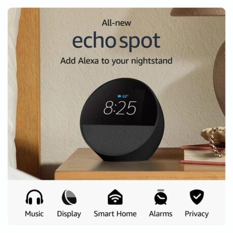 AMAZON ECHO SPOT 2024 SMART ALARM CLOCK WITH ALEXA Asistente Virtual AMAZON ECHO SPOT 2024 Smart Alarm Clock Con Alexa