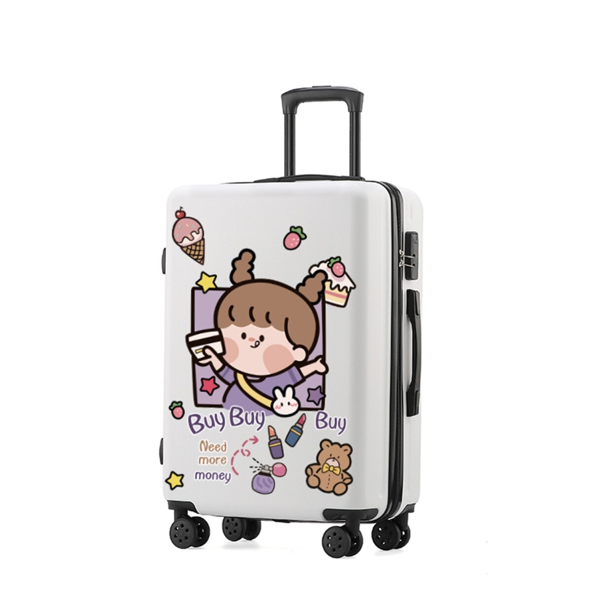 Valija Pequeña CarryOn Infantil 4 Ruedas 360º Dibujo Muñeca - Blanco 