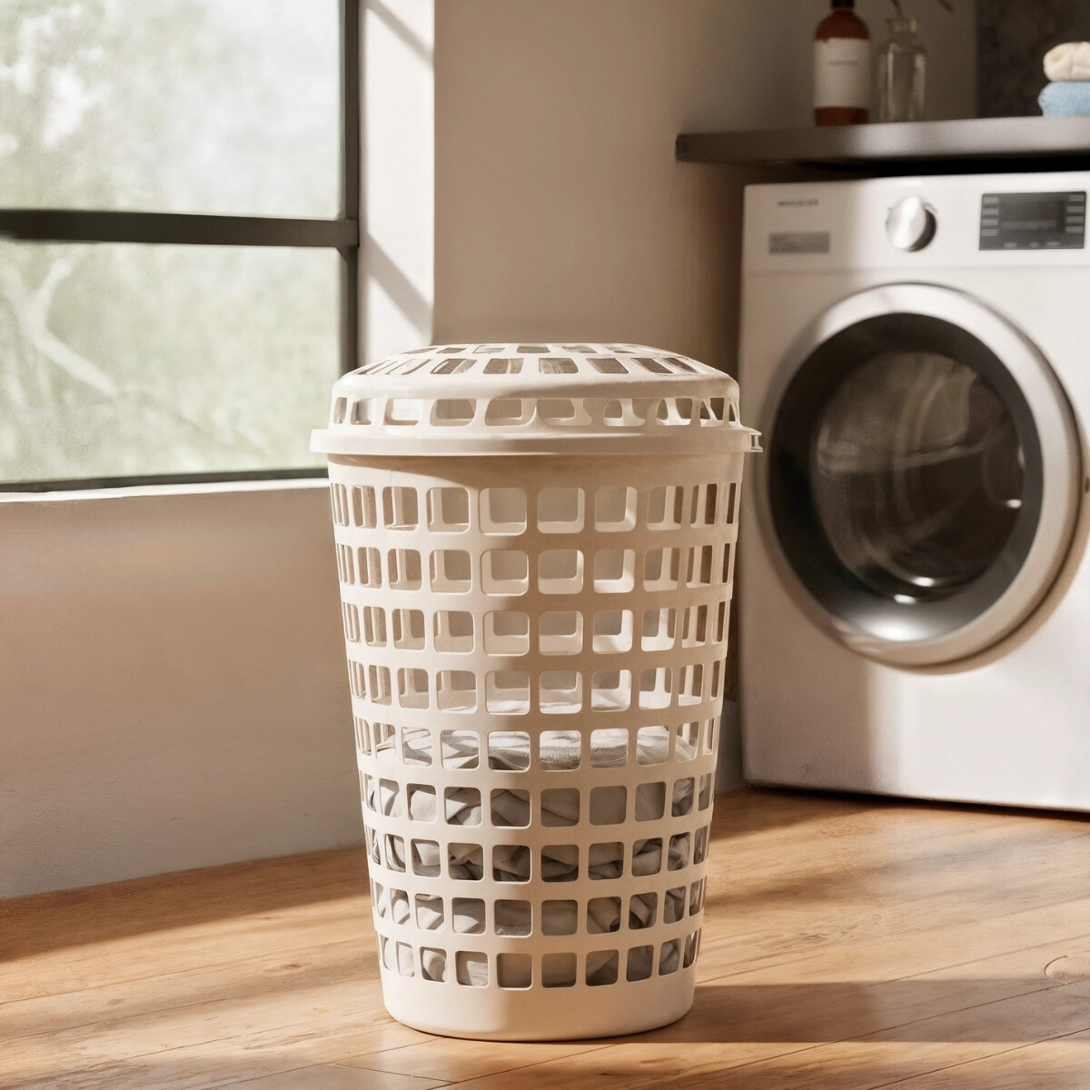 Cesto redondo para ropa con tapa 60 lts - BEIGE 