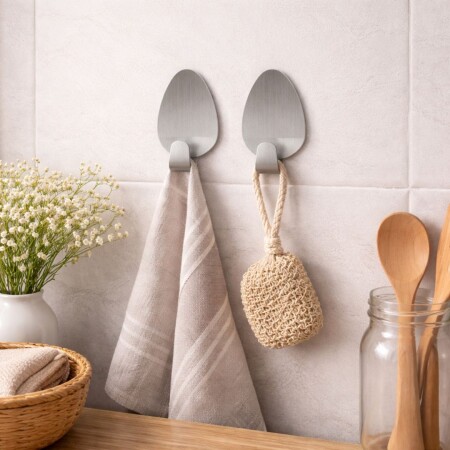 GANCHOS ADHESIVOS ACERO INOXIDABLE X 2 UNIDADES PLATEADO