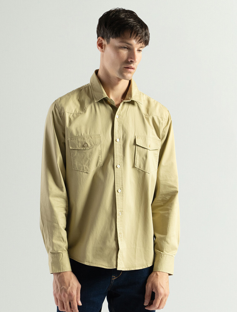 Camisa Manga Larga Canvas Algodón Beige