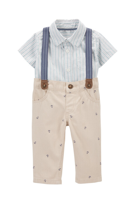 Set tres piezas pantalón, tiradores y body camisa de algodón Set tres piezas pantalón, tiradores y body camisa de algodón