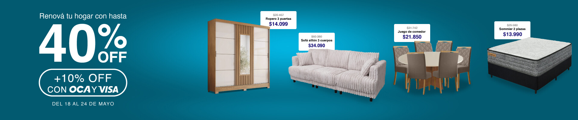 40% off + 10% off con oca y visa