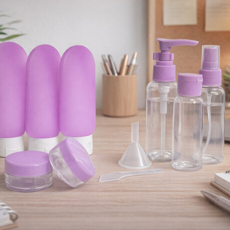 Set de 8 frasquitos de silicona para viaje Violeta