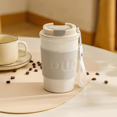 Vaso térmico con tapa y banda de silicona anti derrame 380ml Blanco