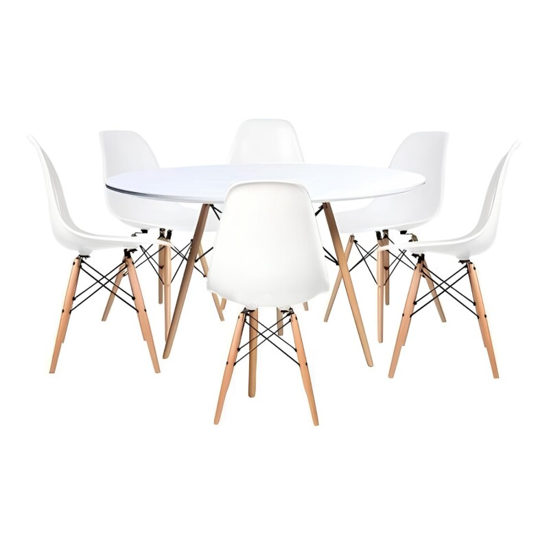 Juego de comedor Con Mesa Circular de 120cm + 6 sillas Eames Blanco