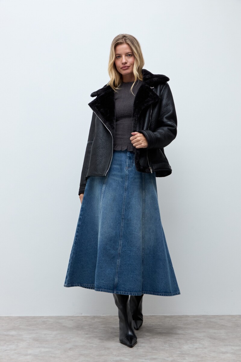 Chaqueta biker eco cuero con piel - negro 