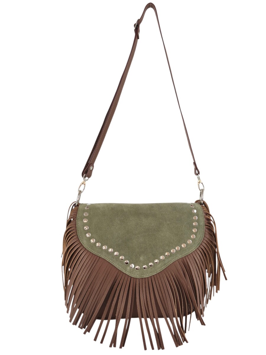 Cartera con flecos y solapa - Verde 