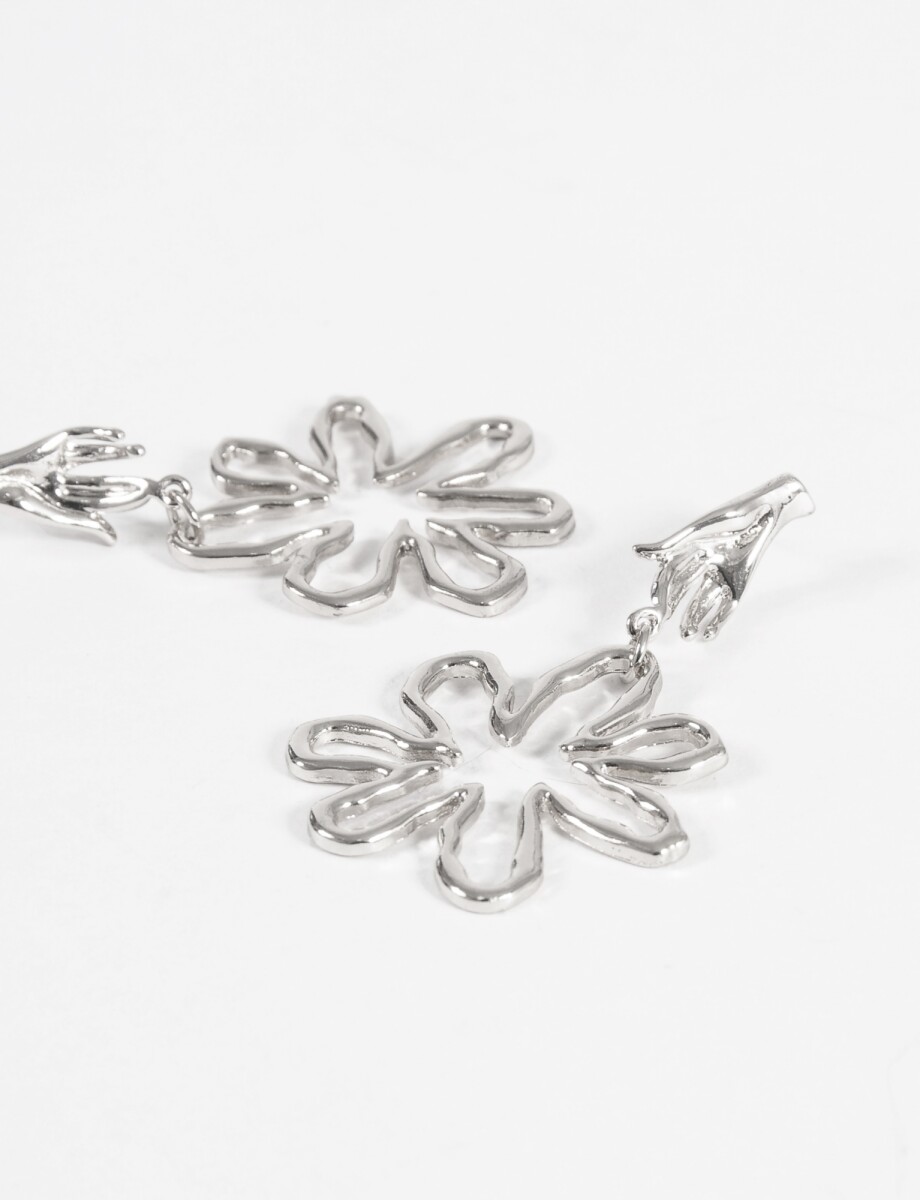 Caravanas flor texture - plateado 