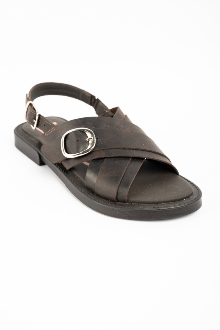 Sandalias Cruzadas De Cuero Chocolate