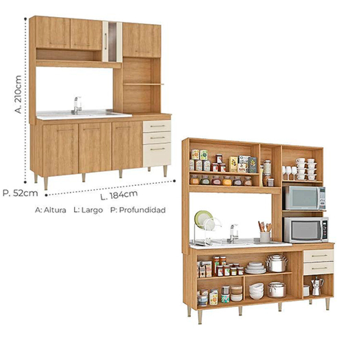 COCINA COMPACTA NAPOLI -441- 8Ptas + 2Caj. Combinada - Sin color 