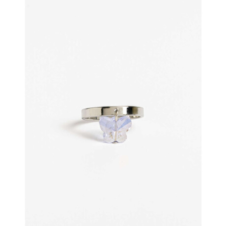 Anillo De Metal Con Charm Mariposa Plateado Rodio