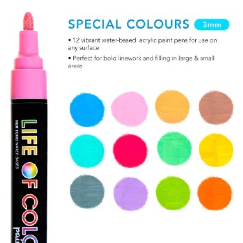 Marcadores Acrilico 3mm - x12 Special Colors Life Of Colour Marcadores Acrilico 3mm - X12 Special Colors Life Of Colour