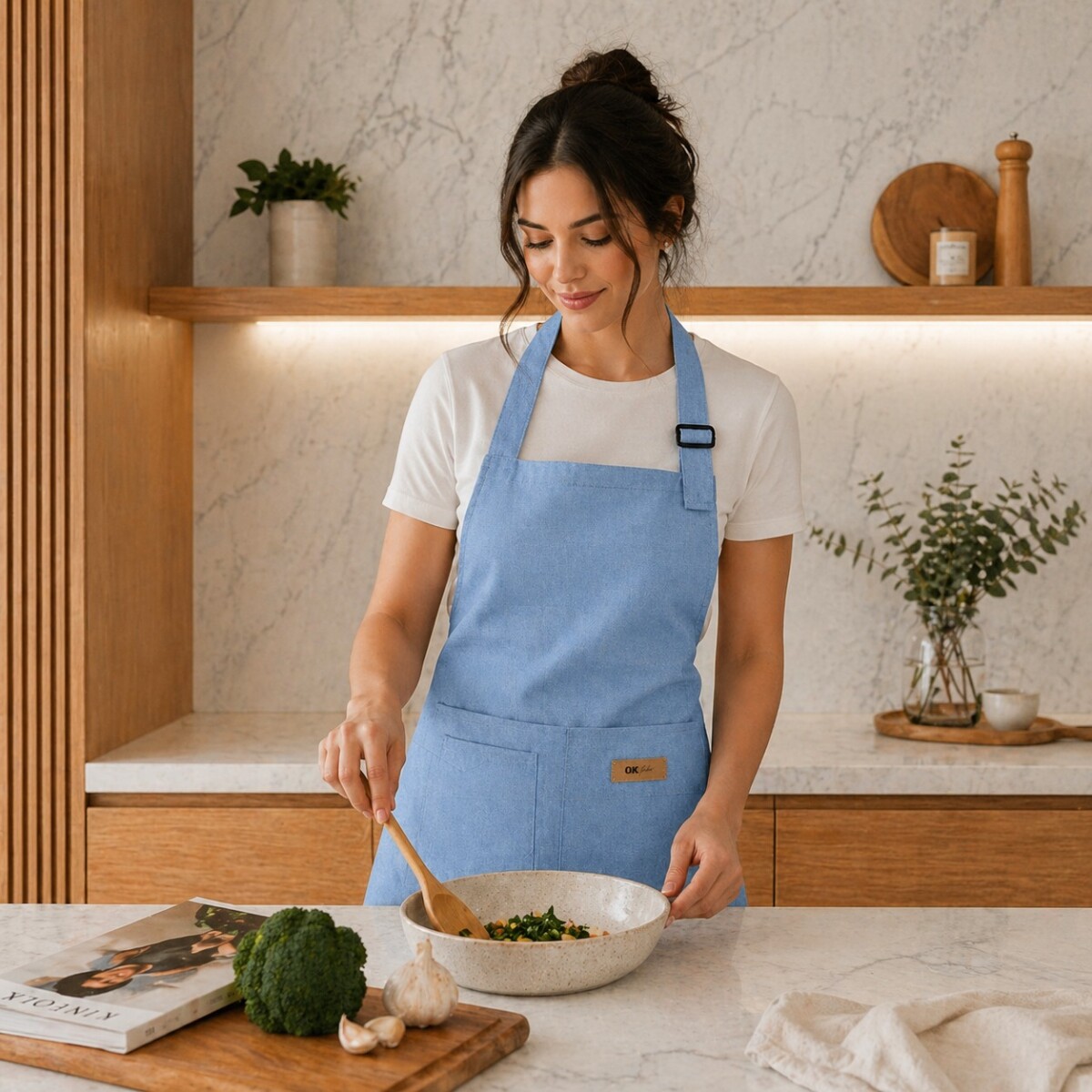 Delantal de Cocina Tela Lona con Ajuste Regulable - Celeste 