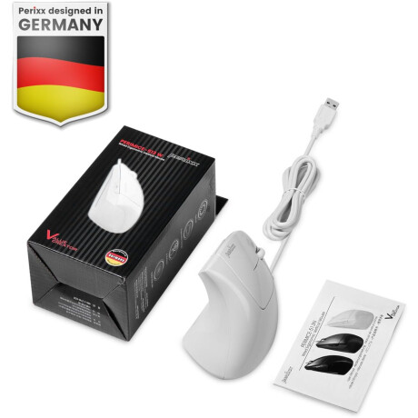 Perixx - Mouse Diestro Ergonómico USB PERIMICE-513 - 1600DPI. Color Blanco. 001