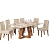 Juego De Comedor 6 Sillas + Mesa Vidrio Celeste Blanco / Blanco