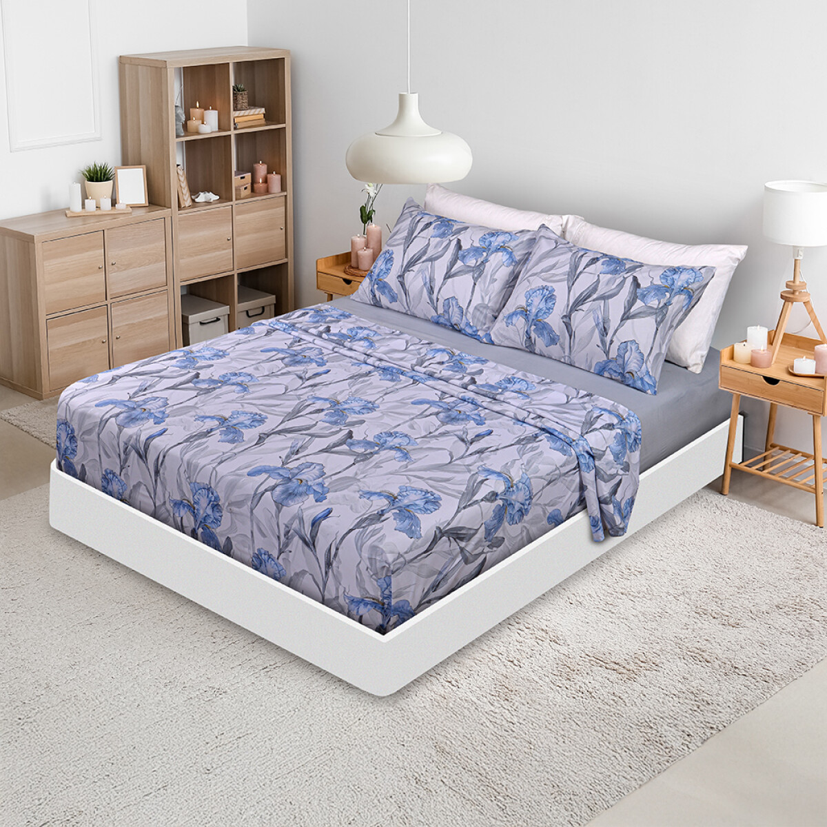 JUEGO DE SABANAS LANCASTER DIGITAL PRINT FLOR IRIS - 2 PLAZAS 