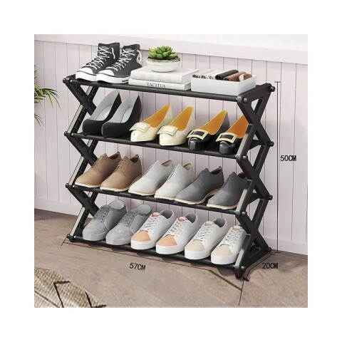 Estante de zapatos de 4 niveles negro 57x20x50cm Estante De Zapatos De 4 Niveles Negro 57x20x50cm