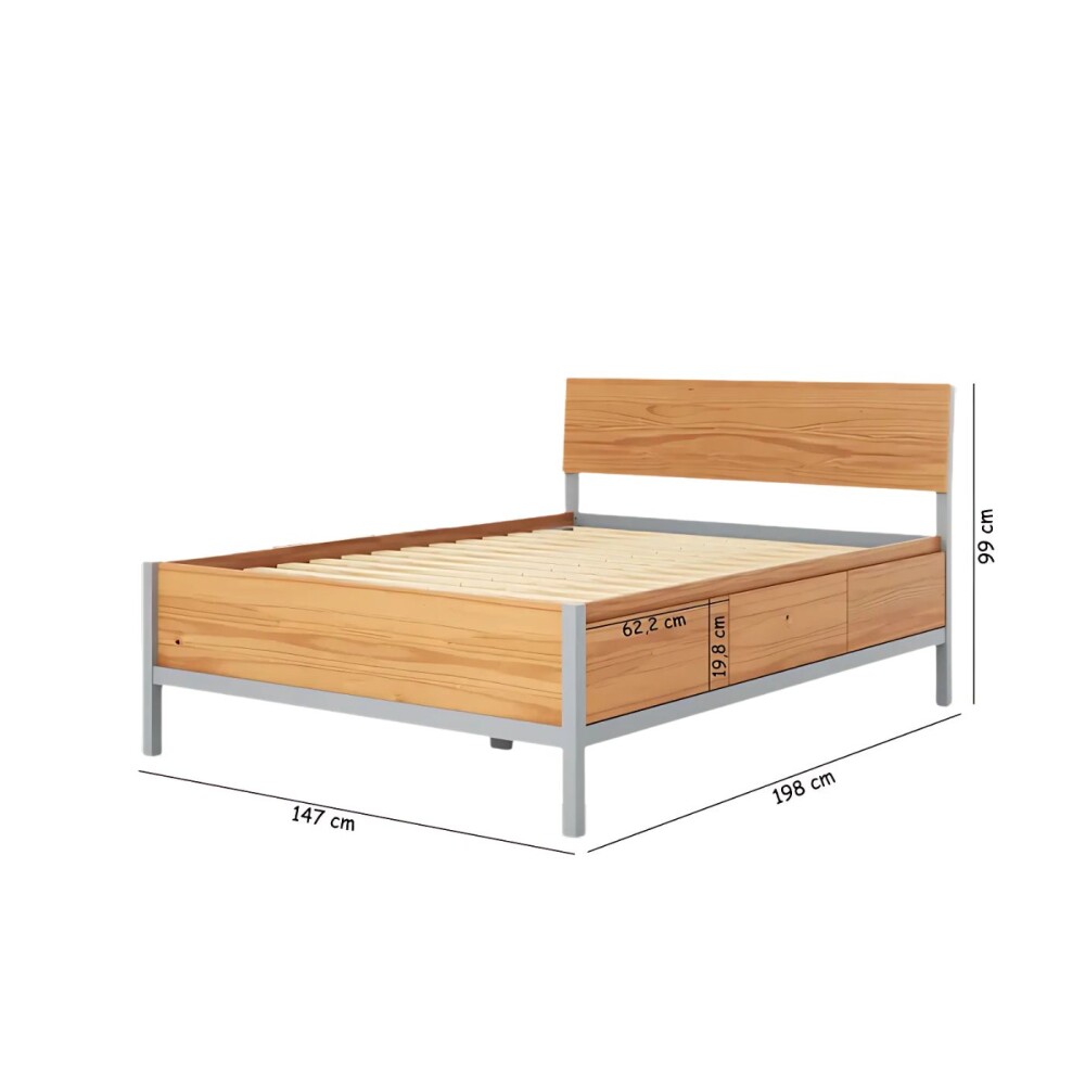 Cama 2 plazas - Madera Maciza Pino/Gris - Square Cama 2 plazas - Madera Maciza Pino/Gris - Square