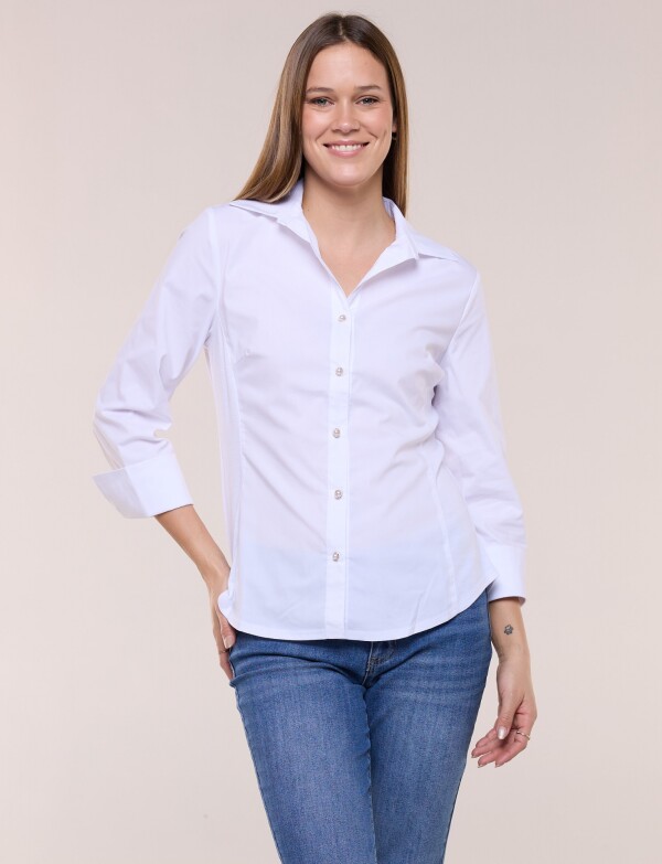 Camisa Con Laterales Elastizados Y Botones Perla BLANCO