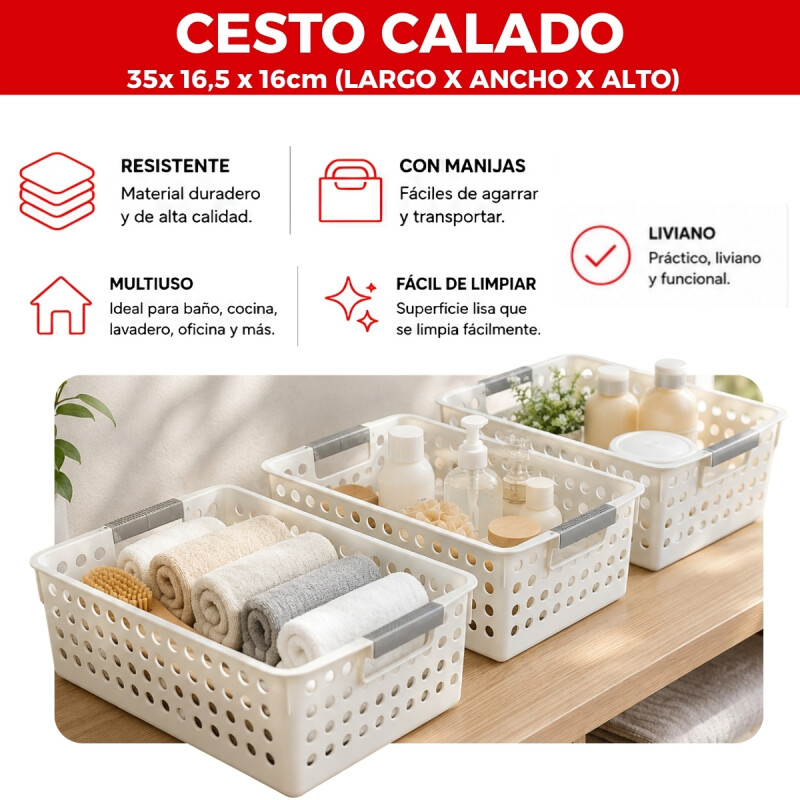 Set x3 Cesto calado M 30 x21,5 x8 cm BLANCO