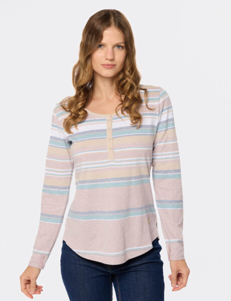 REMERA RAYADA BOTONES Lavanda