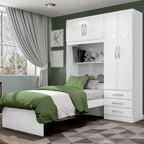 Ropero Lisboa 4 Puertas 3 Cajones con Cama Individual y Baúl - Blanco Ropero Lisboa 4 Puertas 3 Cajones con Cama Individual y Baúl - Blanco