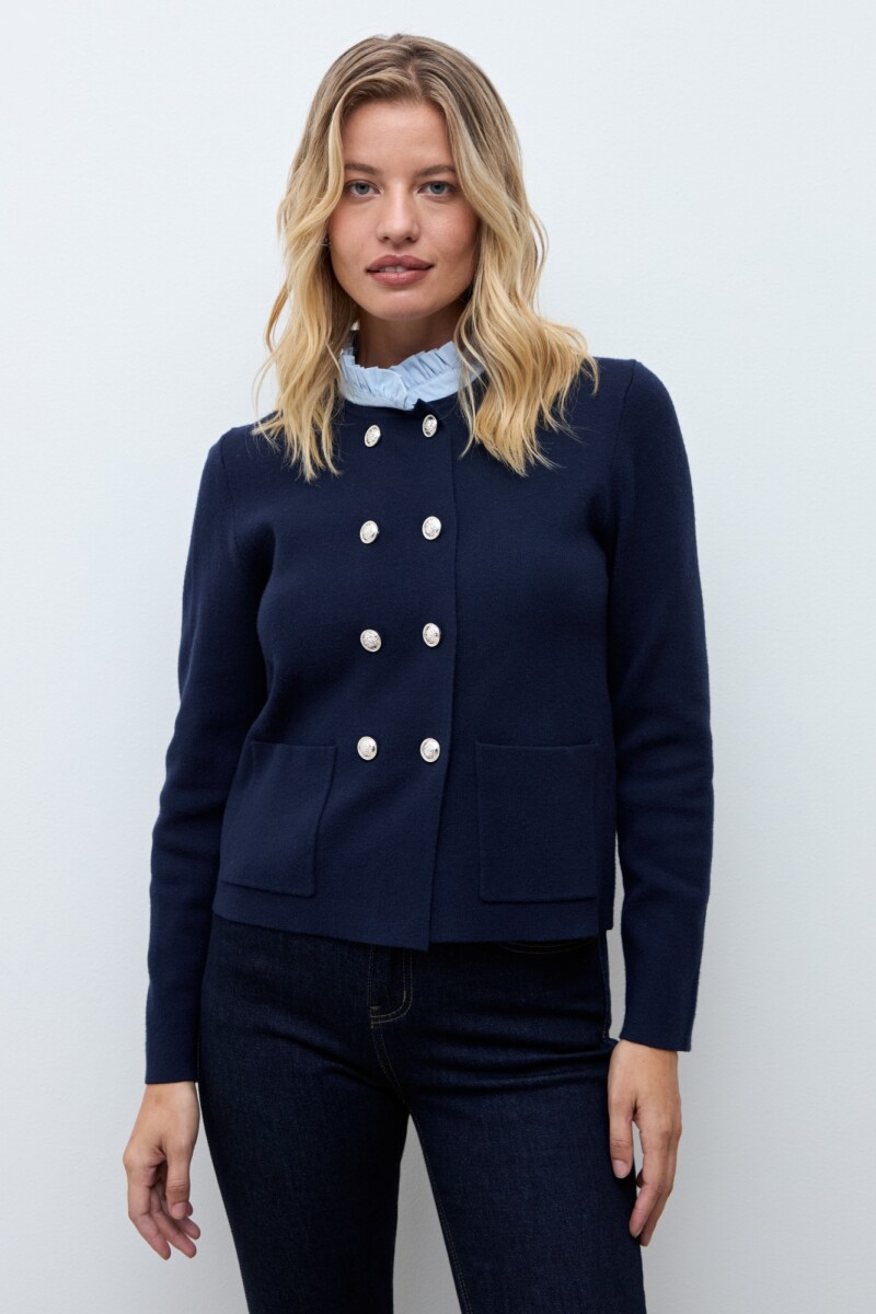 Chaqueta tejida cuello desmontable azul marino