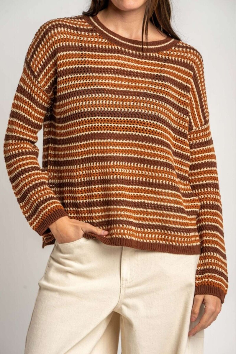 Sweater Rayado Texturado - Ocre 