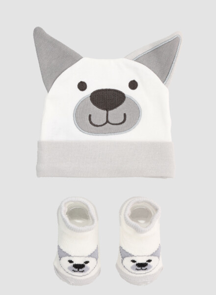 Set gorros escarpines algodon - gris Celeste