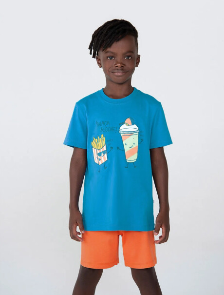PIJAMA DE NIÑO CON ESTAMPA Y BERMUDA CELESTE