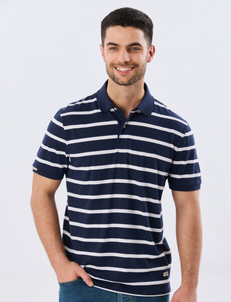 REMERA POLO RAYADA JERSEY Azul Oscuro