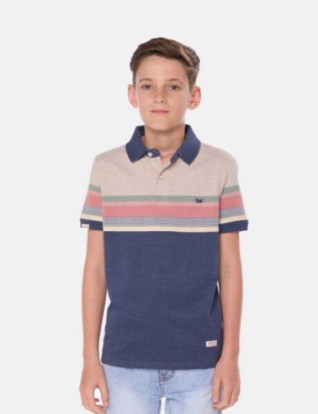 REMERA POLO RAYADA DE ALGODÓN Azul
