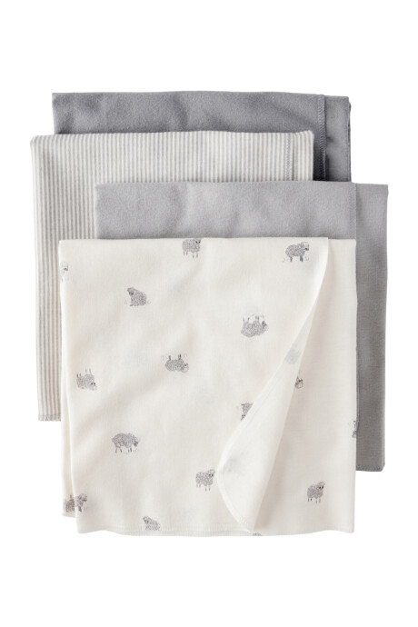 Pack cuatro mantas recibidoras de algodón, diseño ovejas Sin color